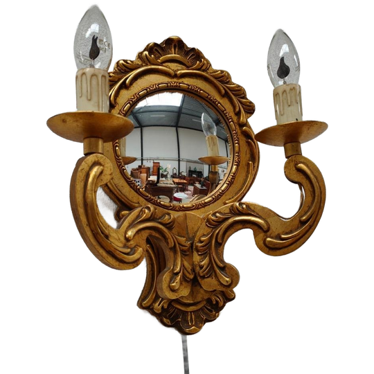 Vintage Barok Brocante Rococo Wandlamp Met Bolspiegeltje 1