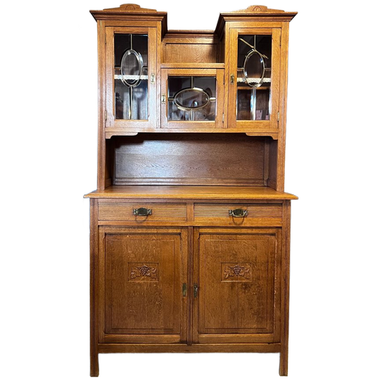 Prachtige Antiek Eiken 2 Delige Buffetkast Met Geslepen Glas, Juiste Maten Volgen Nog! 1