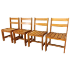 Set Van 4 Vintage Massief Grenen Eetkamerstoelen thumbnail 1