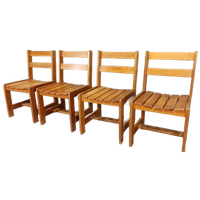 Set Van 4 Vintage Massief Grenen Eetkamerstoelen