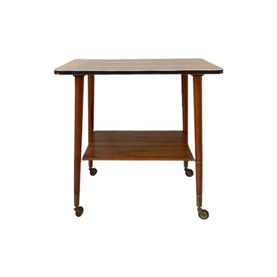 Vintage Houten Trolley Op Wielen Met Formica Blad 1