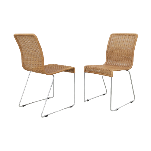 2X Dining Chair In Chrome And Cane