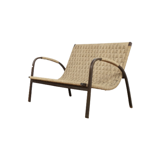 Italian Wood And Cord Woven Rope Bench 1