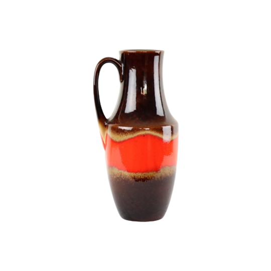 Vintage Scheurich West Germany Vaas Oranje Bruin Geglazuurd Keramiek 35cm 1