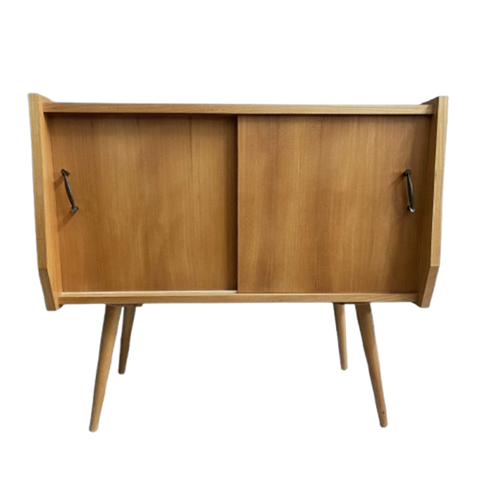 Blonde Wood Cabinet 2 Sliding Doors 1960S 1