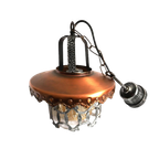 Vintage Smeedijzere Lamp Met Prachtig Amber Glas En Koperen Kap, Jaren '50/'60 thumbnail 1