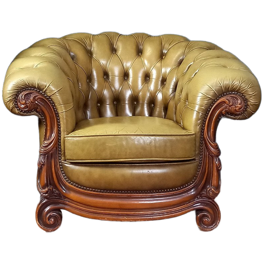 Vintage Leren Chesterfield Clubfauteuil In Barokstijl 1