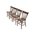Set Of 4 Brutalist Dutch Solid Oak Dining Chairs 1960S thumbnail 1