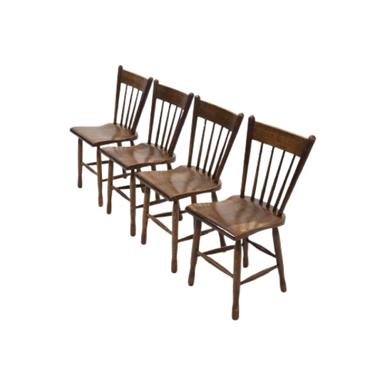 Set Of 4 Brutalist Dutch Solid Oak Dining Chairs 1960s 1