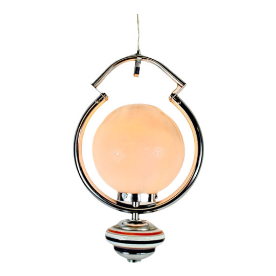 Vintage Opaline Hanging Pedant / Sphere In Chrome Plated Housing With A Ceramic Base 1
