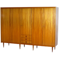 Grote 5-deurs Vintage Design Kledingkast In Teak, Jaren 60