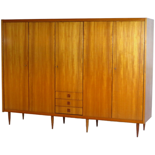 Grote 5-deurs Vintage Design Kledingkast In Teak, Jaren 60 1