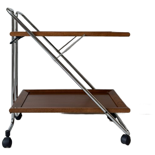 Vintage Mid Century Trolley / Serveerwagen Van Hout En Chroom 1