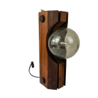 Vintage Brutalistische Tafellamp / Wandlamp Hout, Glazen Bol thumbnail 1