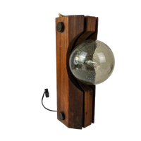 Vintage Brutalistische Tafellamp / Wandlamp Hout, Glazen Bol