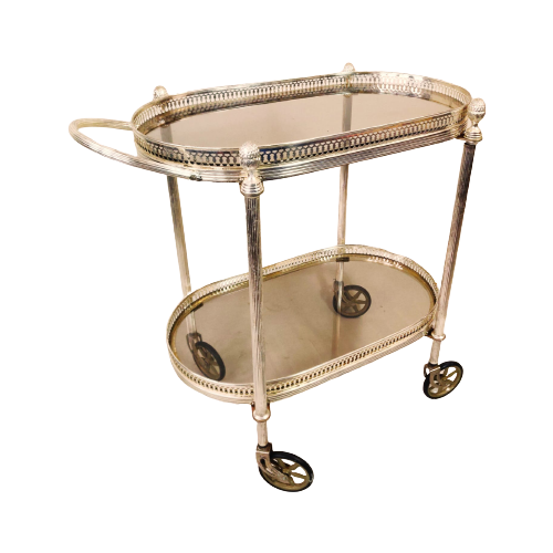 Neoclassical Silvered Bar Cart In Style Of Maison Jansen, 1950S