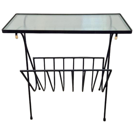 Vintage Bijzettafel Metaal Glas Lectuurrek Pilastro '60 1