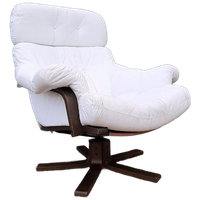 Vintage Design Fauteuil Wit Leer Houten Poot Draaifauteuil