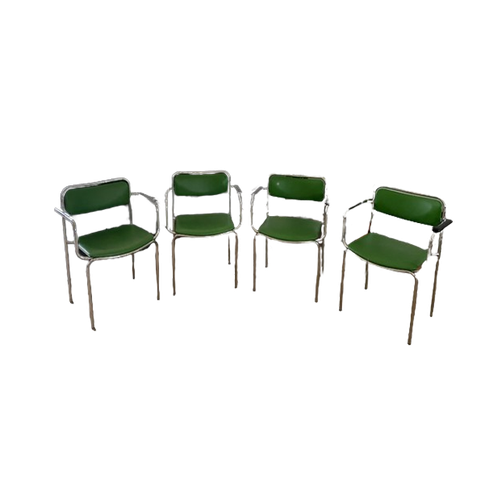 4 Groene Retro Buisstoelen