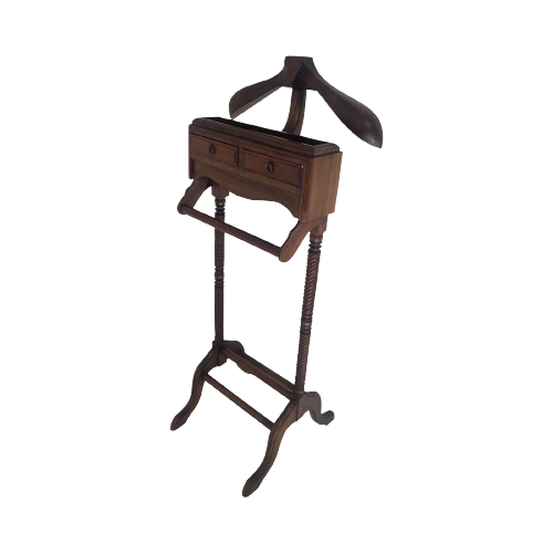 Dressboy / Valet Stand - Made In England - Two Drawers And Elegantly Shaped Wooden Frame