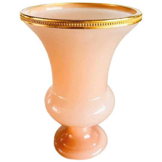 Vintage Murano Opaline Glas Vaasje Roze Vergulde Rand 1970’s 1