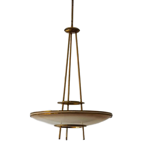 Mid-century Italiaanse Luster In Glas En Messing Van Fontana Arte 1