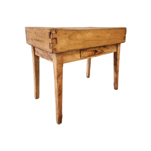 Antieke Slagerstafel Hakblok Franse Sidetable 70 X 112 Cm