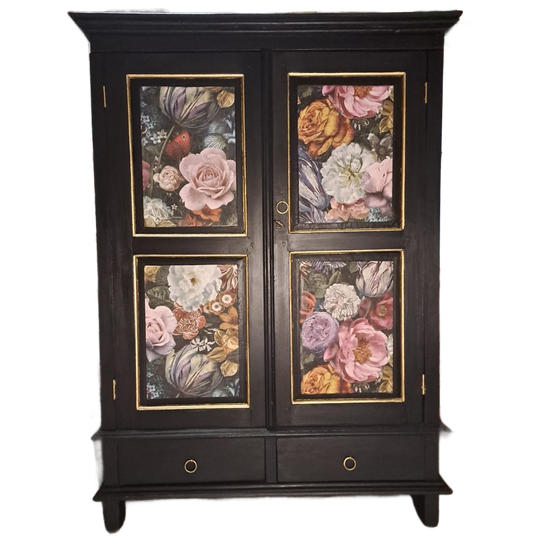 Kast - Restyled - Zwart-bloemen 1