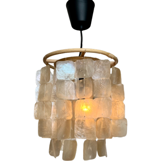 Capiz Hanglamp Kroonluchter Vintage Opaline Parelmoer 1
