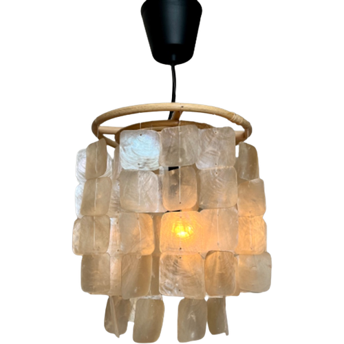 Capiz Hanglamp Kroonluchter Vintage Opaline Parelmoer