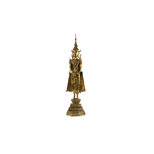Grote Antieke Staande Bronzen Boeddha 24 Karaat Goud Rattanakosin 63cm 1