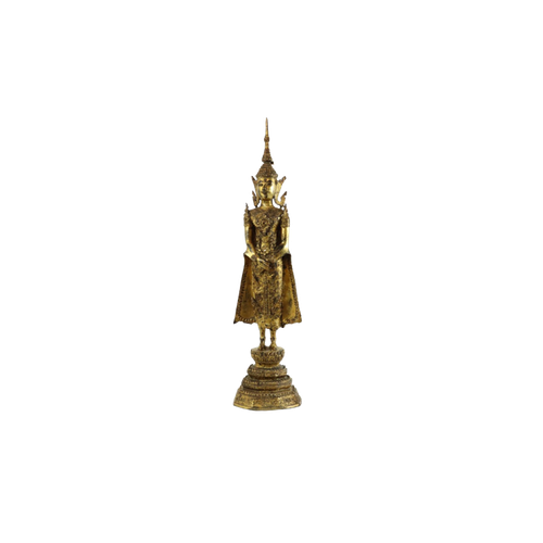 Grote Antieke Staande Bronzen Boeddha 24 Karaat Goud Rattanakosin 63Cm