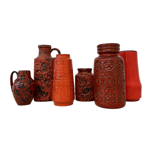 Set Of 6 Scheurich West Germany Ceramic Vases , 1970S