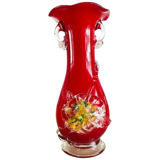 Vintage Murano Handgeblazen Rood Glazen Vaas 1970’s 1