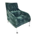 Vintage Design Fauteuil Nieuw Gestoffeerd Groene Rib thumbnail 1