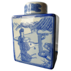 Porseleinen Thee Bewaar Pot Met Dop Blauw Wit thumbnail 1