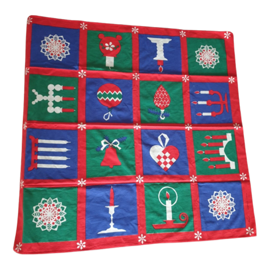 Vintage Vierkant Zweeds Handgeprint Kerst Tafelkleed Norah 1