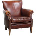 Karkatervolle Vintage Schapenleren Armchair/ Fauteuil Met Warme Kleuren En Een Mooi Patina thumbnail 1