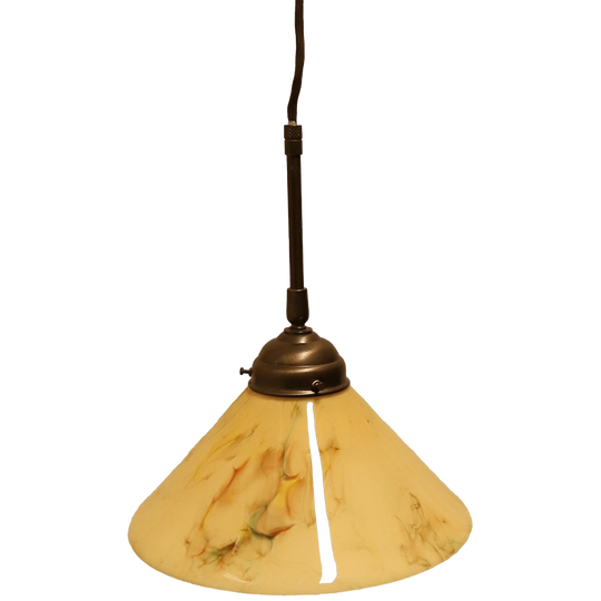 Art Deco Hanglamp Koper Met Opaline Glazen Gemarmerde Kap, Jaren '30 1
