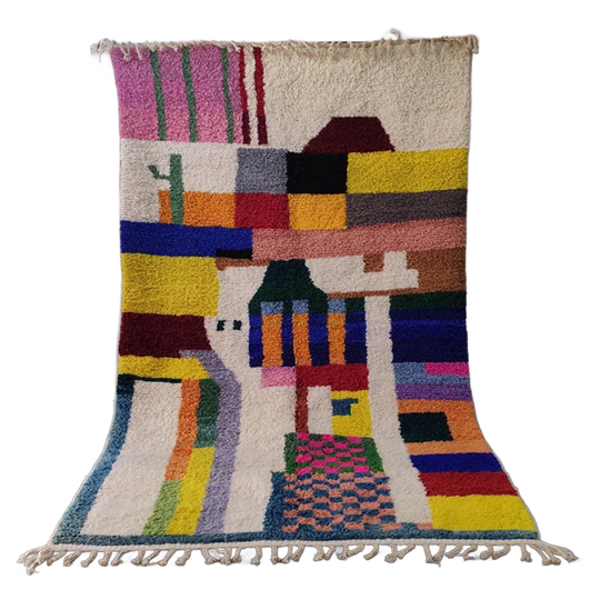 Large Artistic Moroccan Rug With Abstract Landscape Design 300x200cm 1