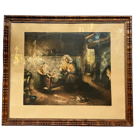Claude Sébastien Hugard "familietafereel". Kleurengravure. 1