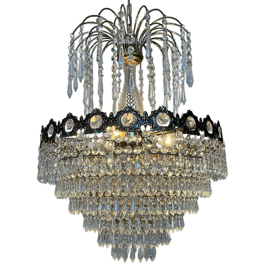 Grote Vintage Design Kristallen Brons Zak Kroonluchter 1
