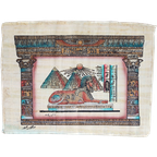 Vintage Egyptische Papyrus Sfinx Hiėrogliefen Schilderij, Jaren '80 thumbnail 1