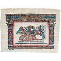 Vintage Egyptische Papyrus Sfinx Hiėrogliefen Schilderij, Jaren '80