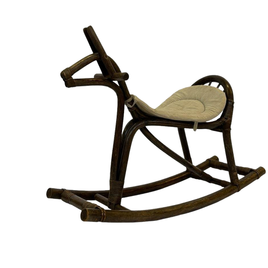 Vintage Bamboe Rotan Rotan Schommelpaard Jaren 60 Rocking 1