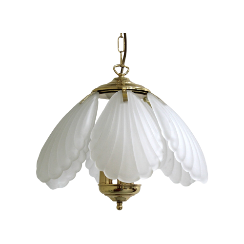 Vintage Hanglamp - Messing, Glas, Hollywood Regency, Jaren '70 | 01236