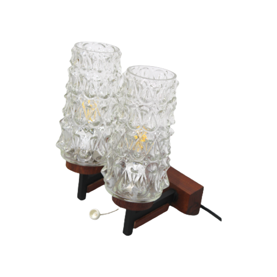 Vintage Dubbele Wandlamp - Hout, Glas Jaren '60 | 01197 1