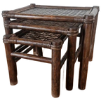 Vintage Manou Bamboe Nest Tafeltjes Mimi Set Jaren 70. thumbnail 1