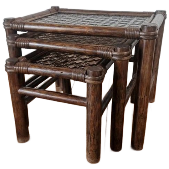 Vintage Manou Bamboe Nest Tafeltjes Mimi Set Jaren 70. 1