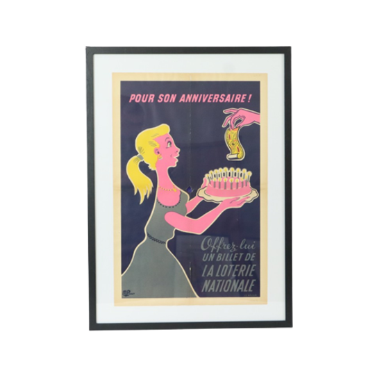 Vintage Ingelijste Poster Loterie Nationale France Fifties Reclame M. Pineau 1